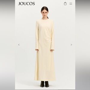 NWT Joucos Gathered Ivory Maxi Dress Long Sleeve Wool Cotton Size S